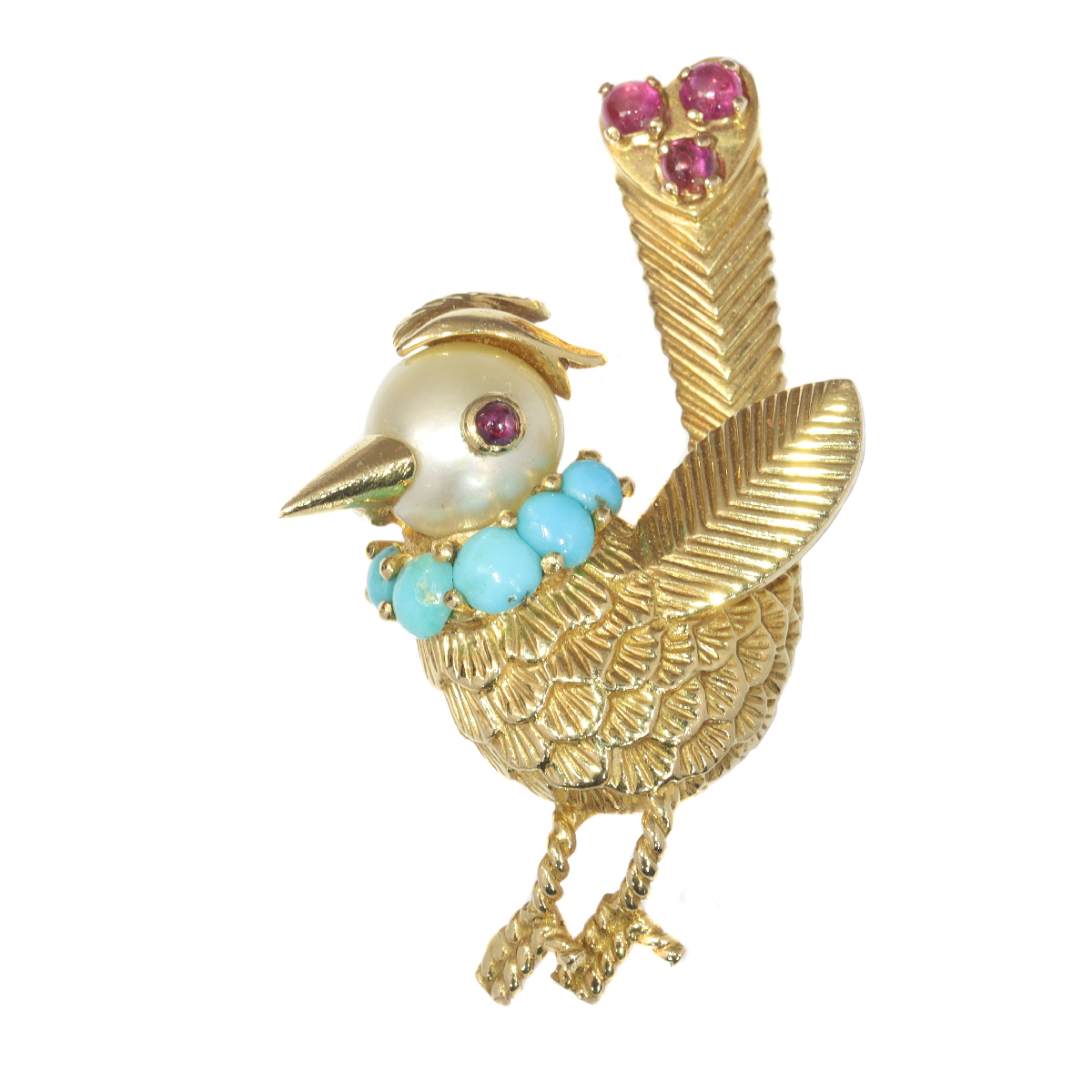 Vintage Gemstone Elegance: 1950s Bird Brooch
